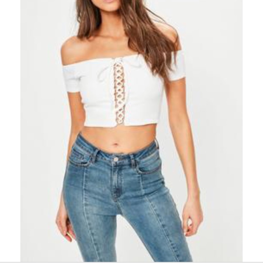 Missguided lace crop top white